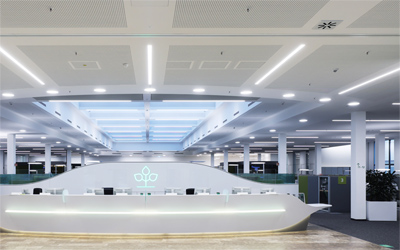 Perforated heating-cooling ceiling, reception AOK Bavaria